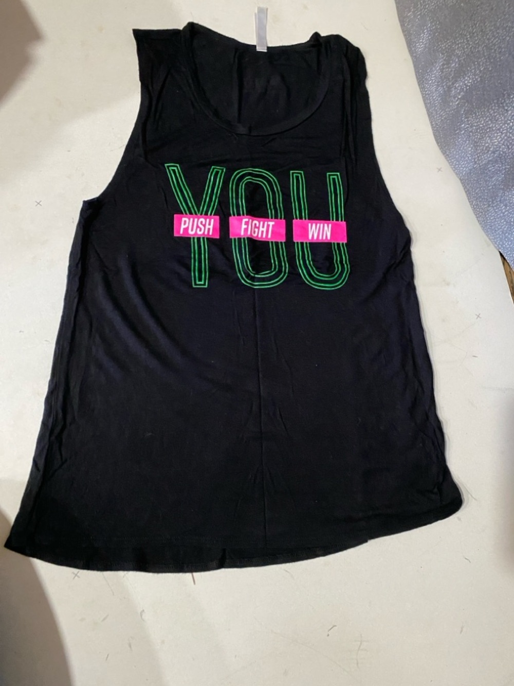 Beachbody Black Tank Top with Green and Pink Graphic